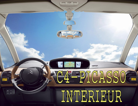 La Citron C4-Picasso innove dans son amnagement intrieur, notamment au niveau de son pare-brise panoramique qui remonte trs haut au-dessus de la tte du conducteur, et qui lui apporte une visibilit exceptionnelle.<br>
L'amnagement intrieur innove galement avec ces traits de lumire dissmins dans l'habitacle dans la pnombre qui rappellent fortement le concept-car C-Airlounge.